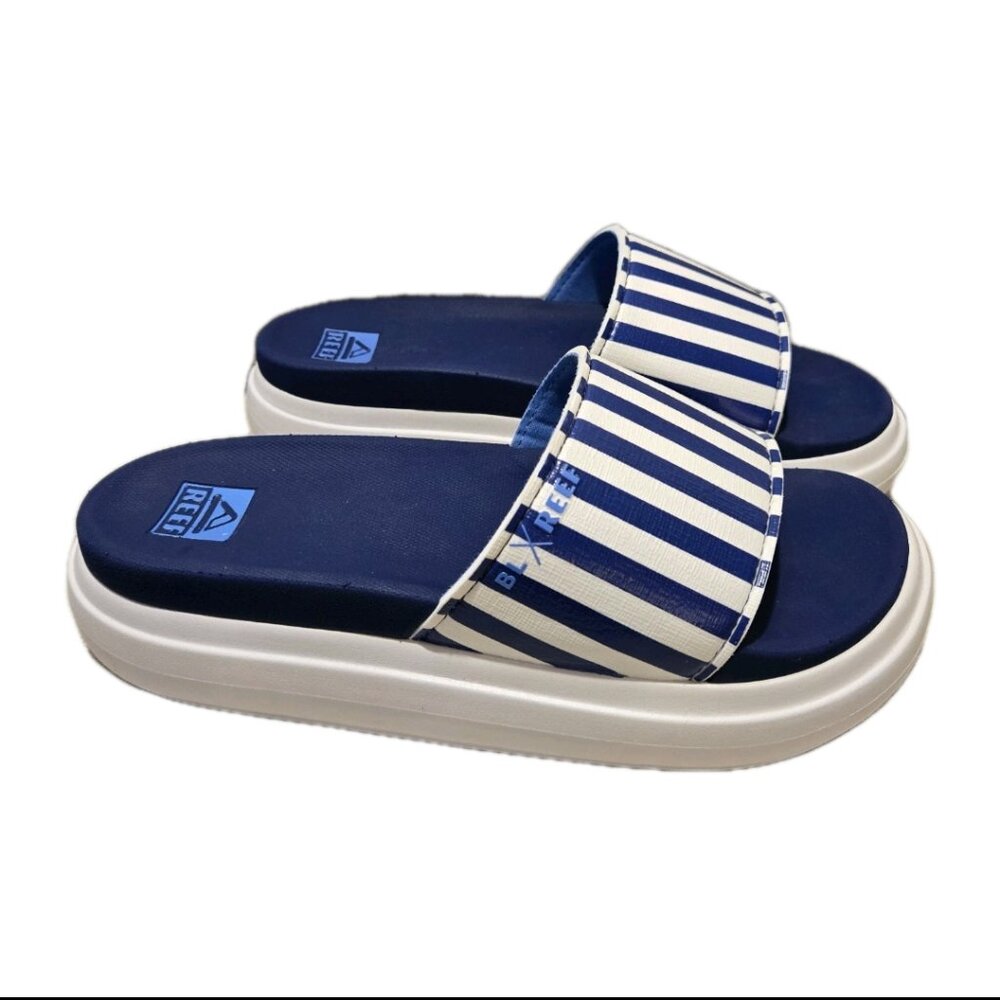Reef Cushion Bondi Bay Slides Womens Sz 9 Bluestone/Lane Blue Sandals Nautical